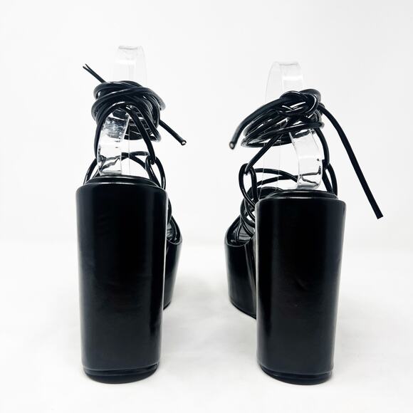 [Dolls Kill] SIMMI London Black Faux Leather Nolia Lace Up Platform Wedges Sz 6 - Picture 3 of 10